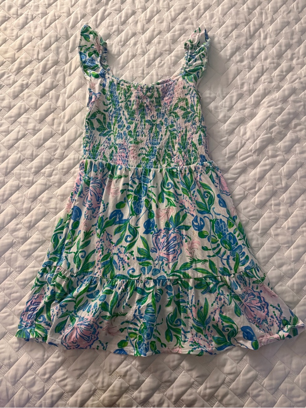 Lilly Pulitzer Floral Smocked Sundress in White, Green, Blue & Pink